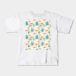 Flowering Succulent Pattern in Cream, Coral and Green Kids T-Shirt